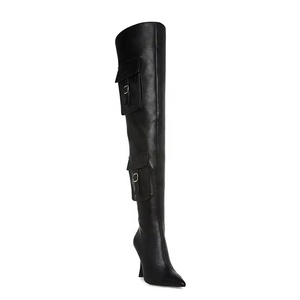 Big Size 44 Stage Women's Over Knee High Thin Heels Pockets Boots <b>Pointed</b> Toe Shoes Stiletto Wide Fit Long Booties - Product Image 3