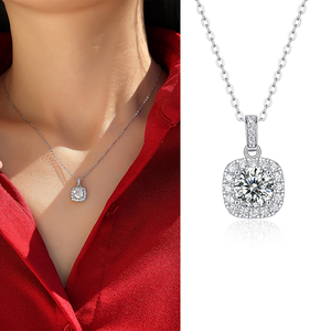 สร้อยคอจี้เงินแท้ 925 ชุบแพลตตินั่ม ประดับเพชรโมอิสซาไนต์ 1 กะรัต สำหรับผู้หญิง แฟชั่นคลาสสิก เครื่องประดับงานแต่งงาน - Product Image 5