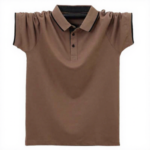Camisa de Manga Corta para Hombre, Color Marrón, Algodón Jersey, Tejido de Punto, Color Sólido, Estilo Casual Elegante, Cierre de Botones, Bolsillo Frontal, Transpirable, Corte Regular - Product Image 1