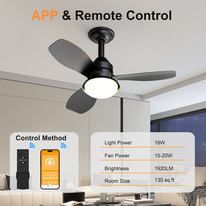 24.4" Black Ceiling <b>Fan</b> with Light, 3 Blades 6-Speed Reversible Quiet DC Motor, Dimmable LED Flush Mount for Bedroom Living Room - Product Image 5