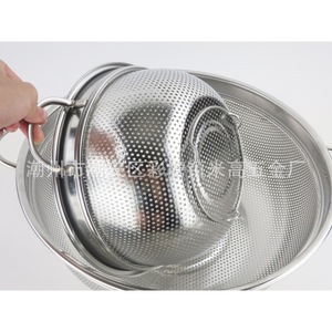 Colador perforado de acero inoxidable con doble asa, cesta para lavar arroz, cesta de drenaje para uso en la cocina - Product Image 1