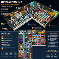Grand centre de divertissement familial, parc d'attractions intérieur, parc sportif avec trampoline, parcours ninja, jeux d'éveil et jeux interactifs