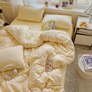 2025 lãng mạn tươi hiện đại dệt trải giường thiết lập 4 pcs mềm hai lớp gạc đám mây mới cảm thấy nhăn Khăn trải giường cho một cái nhìn phong cách - Product Image 2