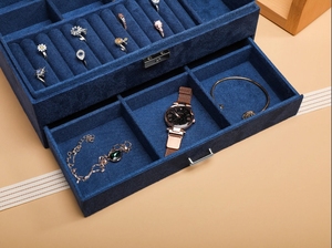 Boîte à bijoux de luxe en daim à trois couches avec logo personnalisé, grande capacité, pour rangement de colliers et bagues, boîte cadeau pour femmes, mariage - Product Image 3