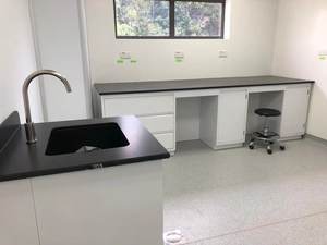 化学教室実験室作業ベンチモジュール鋼と木材耐薬品性実験台シンク付き - Product Image 5