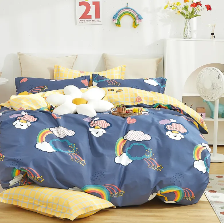 Conjunto de lençol de cama com 235cm de largura, design de desenho animado, tecido de algodão em balança