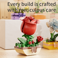 Set de Bloques de Construcción de Rosas Rojas DIY, Modelo de Planta en Maceta Botánica 3D, Kit de Construcción, Decoración Creativa para Escritorio, Juguete de Regalo