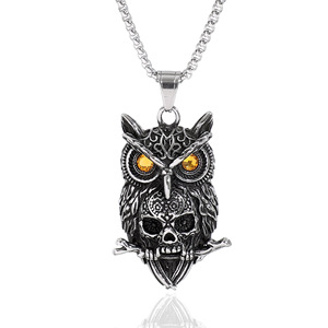 Yunnique – collier avec pendentif hibou en acier inoxydable pour hommes, style punk, design animal vintage, yeux jaunes, motif géométrique, bijoux à chaîne - Product Image 1