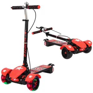 Foldable Children's Kick Scooter With Brake Extra Wide Deck Light Up 3 Wheels Balance Training Scooter For Kids
