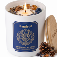 Pot à bougie en verre blanc avec couvercle en bambou 8oz 12oz, récipient vide, motif botanique bleu personnalisé, idéal pour les boutiques de cadeaux en cristal