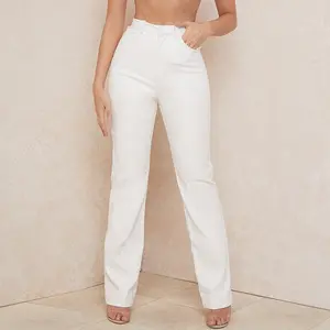 Wholesale Women PU Trousers Patent Leather Pants Fall Winter Fashion Clothes High Waist Thick Solid White Leather Pants