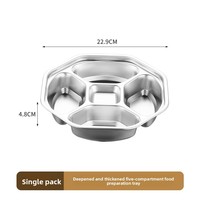 Assiette divisée en acier inoxydable à 5 compartiments, plateau de préparation et de service pour la cuisine, gingembre, ail, oignon vert, condiments