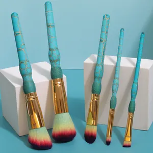 Kit de pincéis de maquiagem gradiente, kit com 5 pincéis de maquiagem com cabo de madeira, cosméticos originais, 5 peças