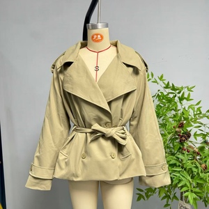 Abrigo Corto de Mujer con Doble Abotonadura, Estilo Vintage, Tejido de Punto, Holgado, Casual, con Cuello, Manga Larga, Cierre con Lazo y Forro de Poliéster - Product Image 2