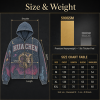 Sweat à capuche zippé personnalisé épais délavé à l'acide, style vintage oversize avec imprimé graphique rétro, effet vieilli, pour homme, streetwear