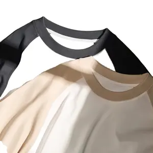2024 Color Contrast Patchwork Pocket Casual Shirt Custom Print logo Wholesale Fashion Raglan Sleeve 300gsm Cotton Men's T-shirt