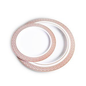 Assiette en plastique dur PS jetable de 7.5/10.25 pouces plats de fête de mariage de qualité alimentaire avec bordure ronde or/argent pour usage domestique - Product Image 6