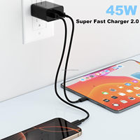 Chargeur de téléphone USB-C double ultra-rapide 45W avec câble Type-C de 3 m pour Apple iPhone 17/Pro/Pro Max/17 Air