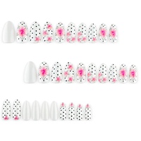 Set 30 Buah Tip Kuku ABS 3D Bentuk Bunga Almond Gaya Girly Segar, Perlengkapan Seni Kuku Grosir