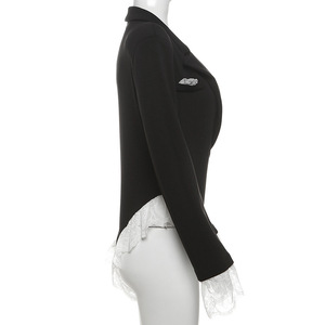 Viviblook Z0113BS01 Mono Corto Sexy para Mujer, Cuello en V, Ajustado, Manga Larga, con Encaje, Estilo Mini Traje - Product Image 4