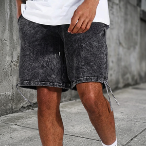 Custom logo Washed Raw Hem Denim Shorts <b>Men</b> Casual 14oz Cotton Denim <b>Jean</b> Baggy Jorts <b>Men</b> Rhinestones <b>Jean</b> Short for <b>Men</b> - Product Image 3