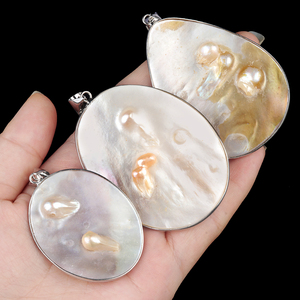 Perle d'eau douce nacre blanche coquille <span class=keywords><strong>avec</strong></span> perle Style baroque <span class=keywords><strong>cordon</strong></span> en cuir noir pendentif collier <span class=keywords><strong>bijoux</strong></span> de mode - Product Image 2