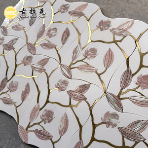 Goodluck Norwegian Màu Đỏ màu hồng Đá Cẩm Thạch Kết Hợp đồng thau vàng Hoa Tulip hoa bằng tia nước Gạch <span class=keywords><strong>Mosaic</strong></span> - Product Image 4