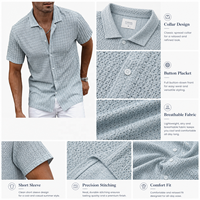 Chemise boutonnée à revers en polyester perlé, style européen/américain, pour homme, idéale pour l'été, respirante et perforée, pour le commerce transfrontalier