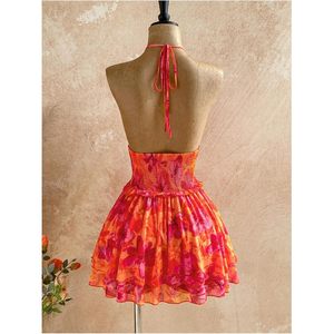 Women's Floral Halter Mini <b>Dress</b> <b>Elastic</b> Waist A-Line Sleeveless Summer Vacation Sundress - Product Image 3
