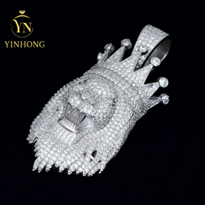 Ciondolo da Uomo in Argento S925 con Corona di <span class=keywords><strong>Leone</strong></span> e Moissanite, Collana Trendy Hip-hop con Moissanite - Product Image 4