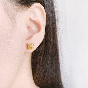 Pendientes de Moda Ecológicos de Latón Plateado con Incrustaciones de Circonita Amarilla Corte Princesa, Clásicos para Uso Diario de Mujeres - Product Image 6
