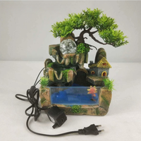 Fontaine d'Eau de Bureau en Résine avec Rocher, Pot à Poissons, Lumière LED et Brume, Mini Fontaine Intérieure et Extérieure pour la Relaxation au Bureau et la Décoration