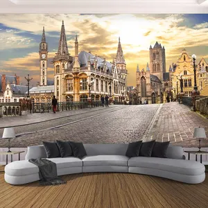 Foto Kustom Kertas Dinding Mural Kota Eropa Street View 3D Ruang Tamu Kamar Tidur Latar Belakang Lukisan Dinding Seni Wallpaper Dekorasi Rumah