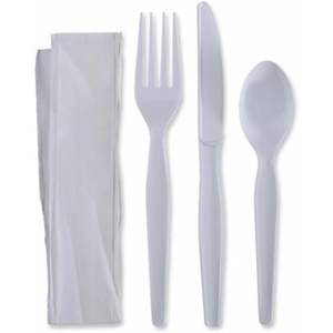 Kit de Couverts Jetables Lourds Quatre Pièces pour Fêtes – Fourchettes/Couteaux/Serviettes/Cuillères en Plastique Blanc – 250 Pièces/Carton - Product Image 5