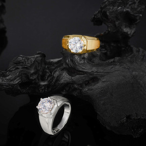 Matte Wide Band <b>Men</b> 925 Sterling Silver Moissanite <b>Ring</b> Classic Four Prong Business Wedding Engagement Jewelry <b>For</b> Gentlemen - Product Image 3