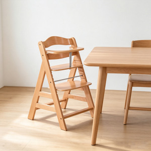 Silla Alta Convertible 3 en 1 de Madera Natural para Bebés y Niños Pequeños, 3 Niveles, 2 Bandejas de Madera Ajustables, 8 Niveles de Altura Ajustables - Product Image 3