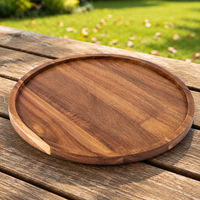 Assiette à salade en bois d'acacia poli, durable et écologique, design contemporain, motif personnalisé, usage domestique, camping, barbecue, marque HJG
