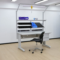 Banc de travail modulaire ESD Detall avec hauteur réglable et étagères de rangement pour l'assemblage électronique et la réparation de circuits imprimés