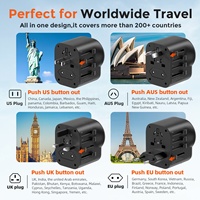 Worldplug Adaptateur de voyage universel tout-en-un PD 20W, prise murale US, adaptateur universel international US UK AU EU, chargeur d'alimentation mondial