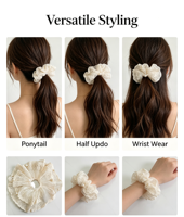 Chouchou à cheveux en dentelle ajourée à volants avec décoration de fausses perles, attaches pour cheveux en dentelle de maille douce, accessoires capillaires romantiques style Cottagecore