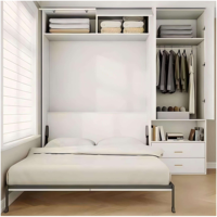 Lit mural Queen size moderne nordique avec rangement, durable et écologique, pour chambre principale