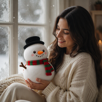 Peluche ultra douce Kawaii Bonhomme de neige avec chapeau haut et écharpe rayée pour cadeau de Noël