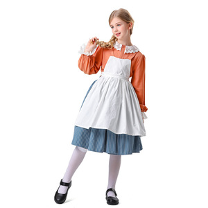 <b>Childrens</b> Manor Maid Costume Orange Dress Cosplay Outfit Stage Performance 8 13 Years - Product Image 5