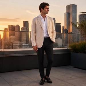 Blazer da <span class=keywords><strong>uomo</strong></span> retrò in cotone e <span class=keywords><strong>lino</strong></span>, <span class=keywords><strong>giacca</strong></span> elegante per matrimoni e feste in spiaggia - Product Image 3