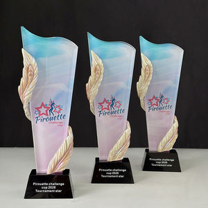 Trofeo <span class=keywords><strong>de</strong></span> Cristal Óptico con Pluma <span class=keywords><strong>de</strong></span> Resina <span class=keywords><strong>Rosa</strong></span> e Impresión a Todo Color MH-MJ0760 - Product Image 1