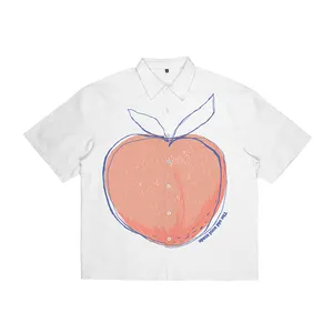 "2024 Overhemd Op Maat Gemaakt Zomer Frisse Creatieve Print Losse Casual Flip Kraag Shirt Met Korte Mouwen"