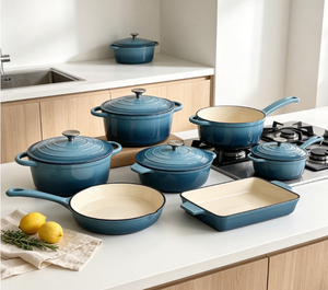 Juego de Utensilios de Cocina de Hierro Fundido de 7 Piezas con Revestimiento de Esmalte, Apto para Horno, Olla Holandesa, Sartén, Parrilla, Compatible con Estufas de Inducción y Gas, Clásico - Product Image 5