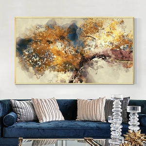 Modern Home Decor alberi marroni strutturati astratti con foglie gialle <span class=keywords><strong>pittura</strong></span> a olio dipinta a mano su tela - Product Image 2