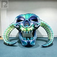 Cabeza de Calavera Inflable Grande con Cuernos Grandes, Decoración para Fiesta de Halloween, Calavera Inflable Aterradora para Decoración de Escenarios, Patios y Eventos