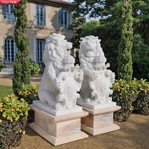 Youfine Tùy Chỉnh Ngoài Trời Lãng Mạn Trang Trí Sân Vườn Tự Nhiên Đá Tay Chạm Khắc Cuộc Sống Kích Thước Bằng Đá Cẩm Thạch Trắng Sư Tử Và Cub Bức Tượng - Product Image 3